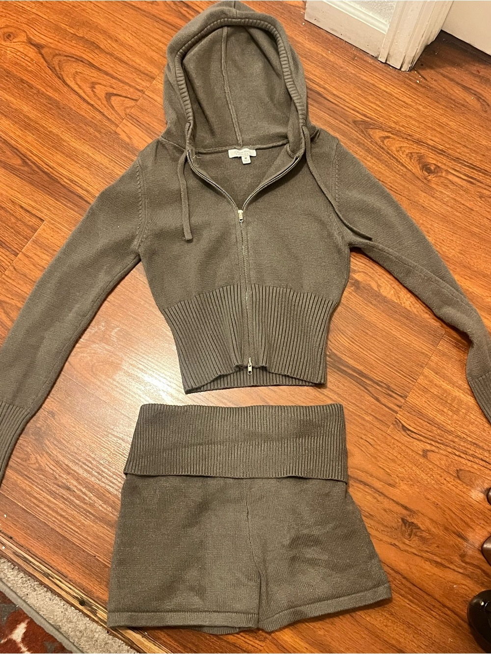 Essentials Ribbed Knit Zip Hoodie - Olive